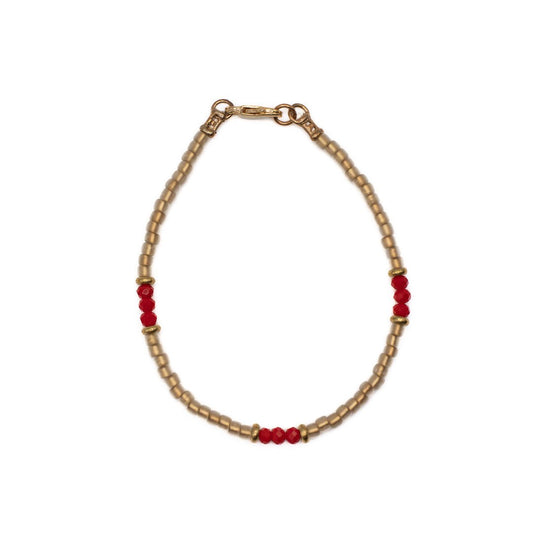GOLD AND RED SEED BEAD BRACELET