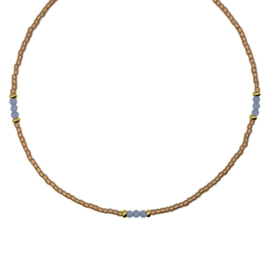 GOLD AND BLUE SEED BEAD CHOKER