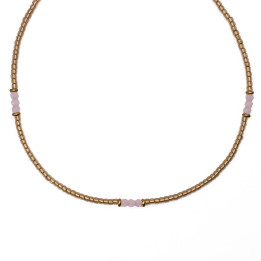 GOLD AND PINK SEED BEAD CHOKER