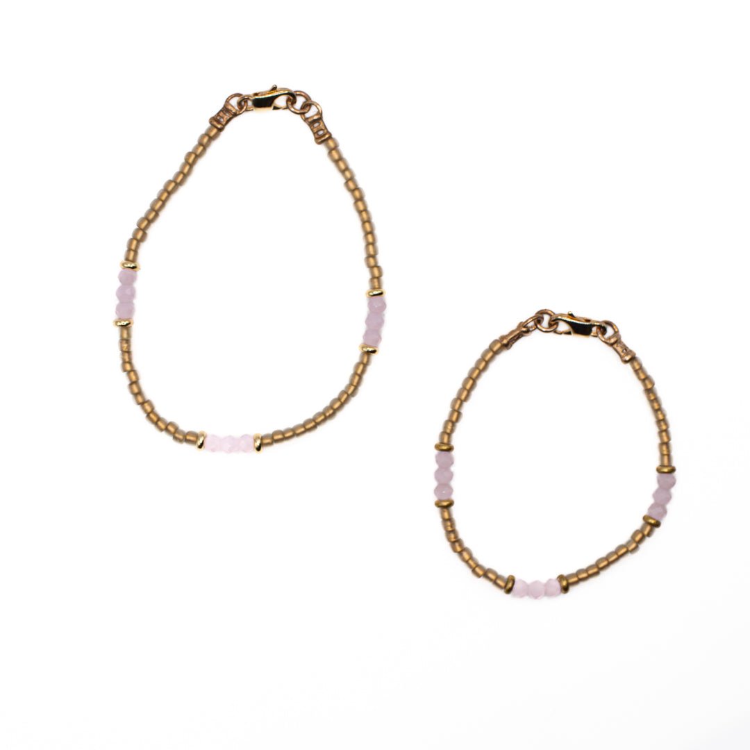 GOLD AND PINK SEED BEAD BRACELET