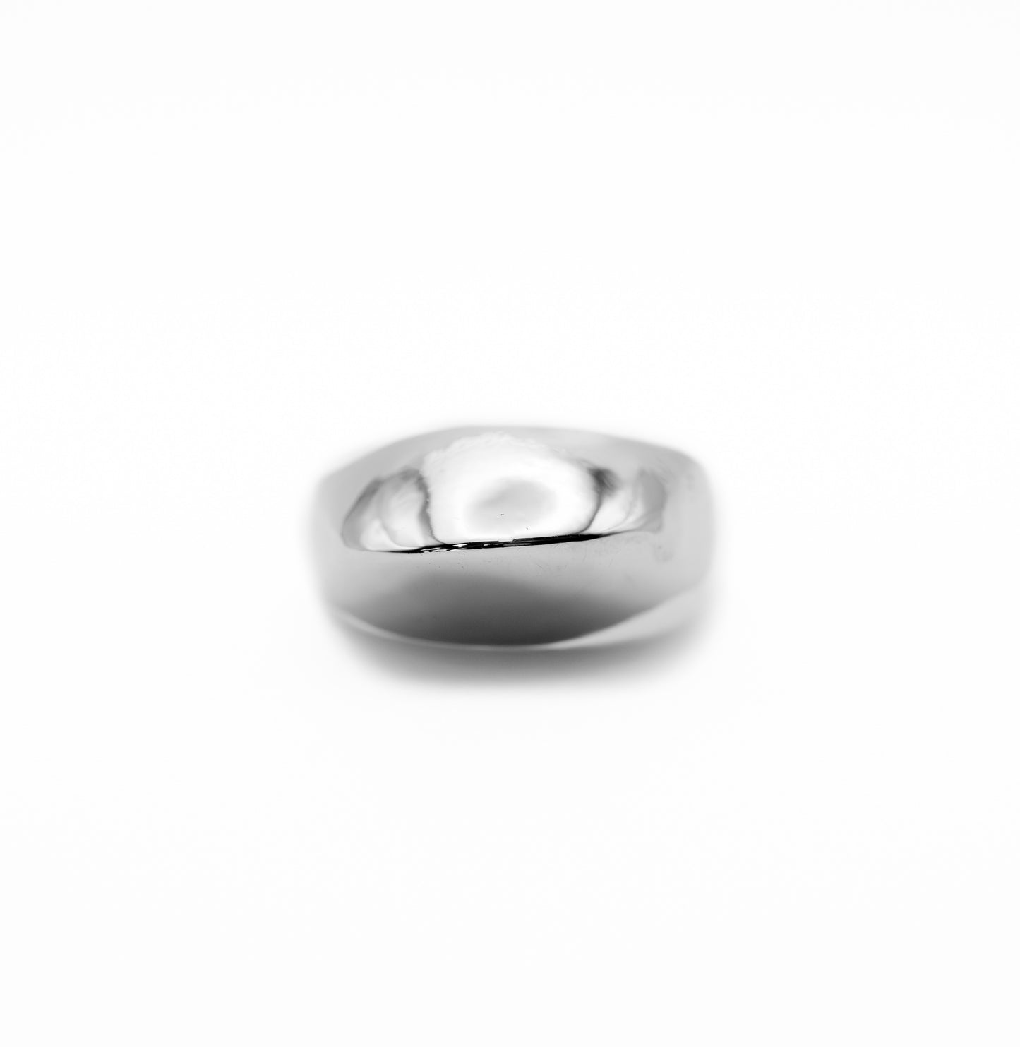 Front view of Large Dome Ring in solid sterling silver, smooth handmade jewelry from Austin, Texas
