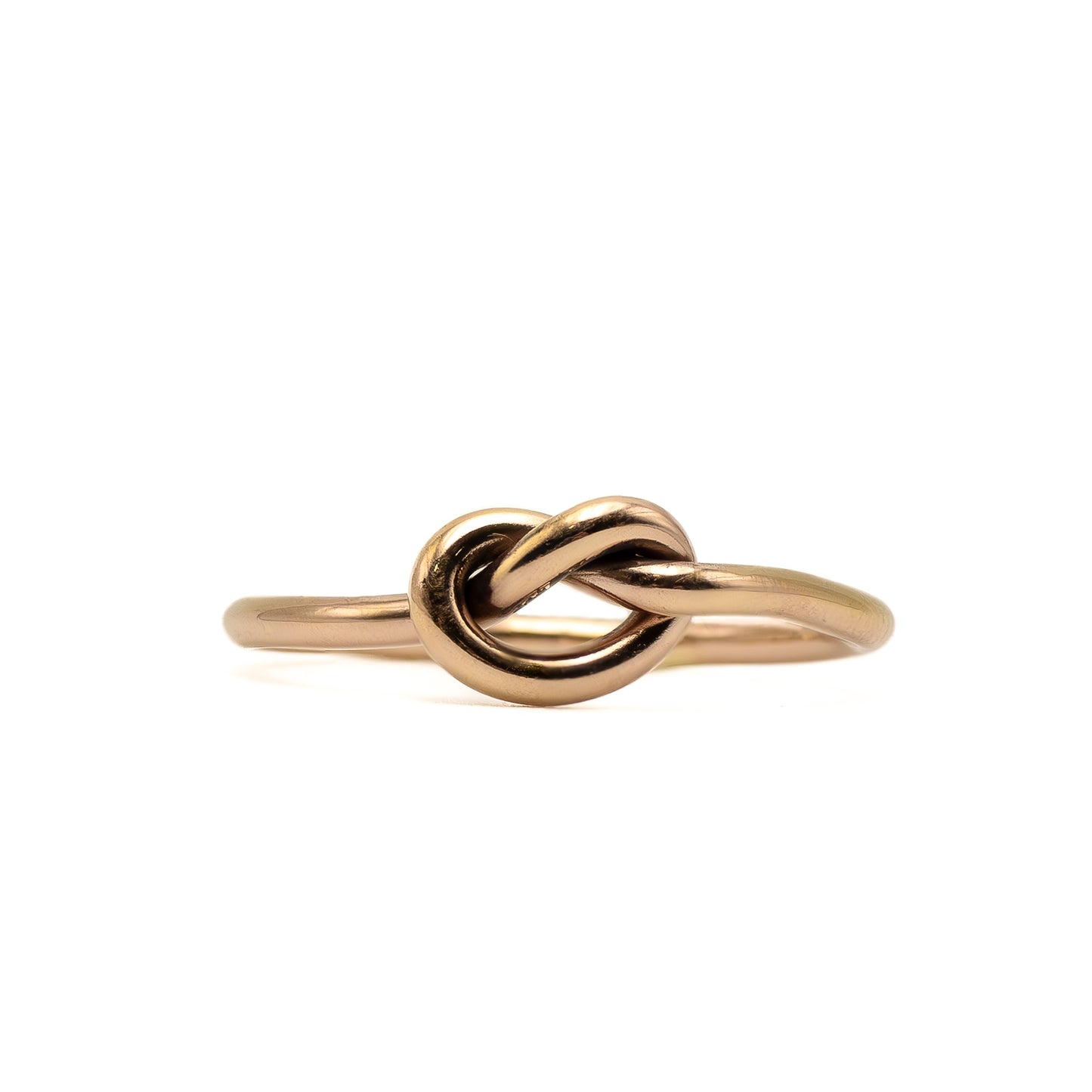 Straight-on view of Big Knot stacking ring in 14k gold-filled, bold durable knot jewelry for everyday wear