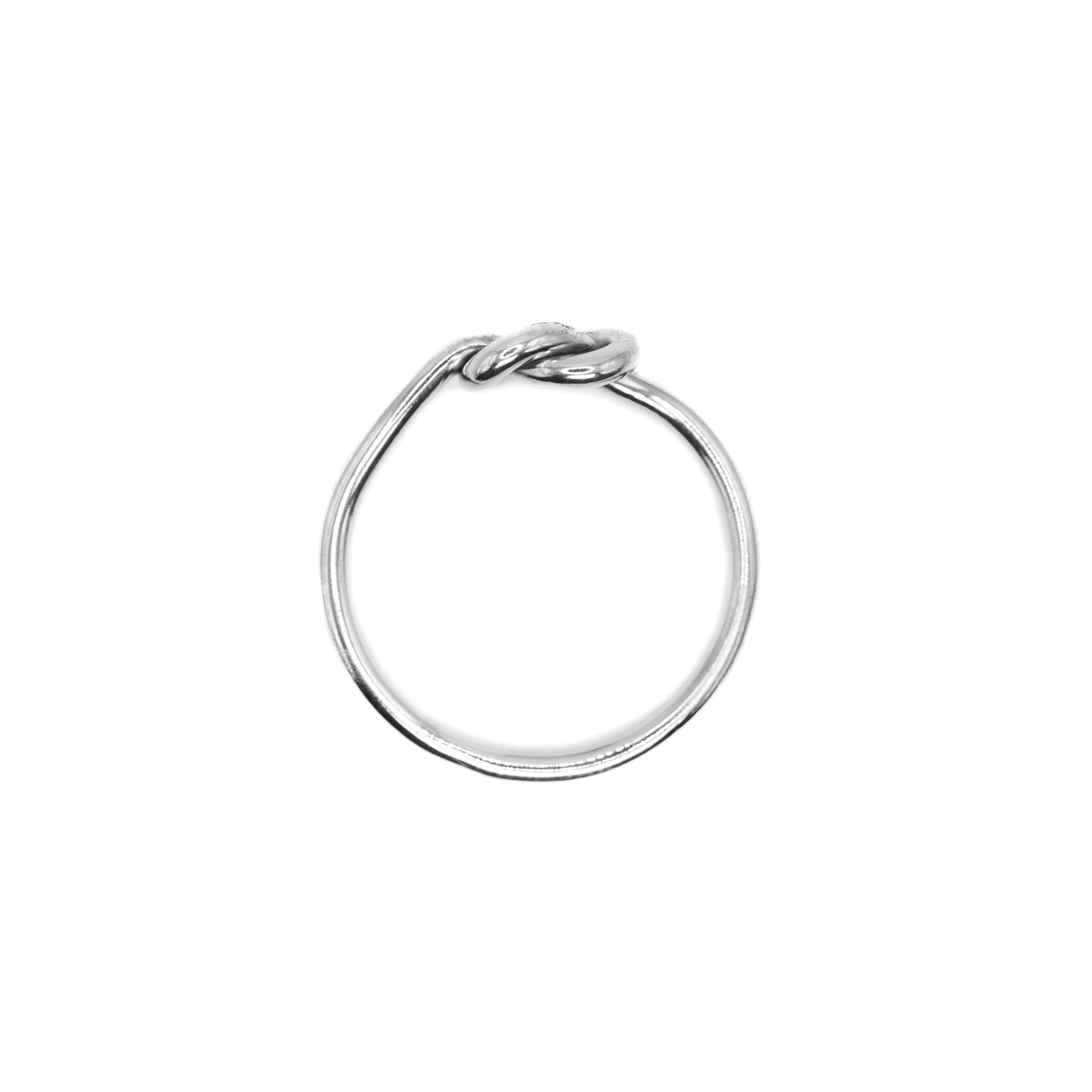 Overview angle of Big Knot stacking ring in sterling silver, durable chunky knot design handmade in Austin