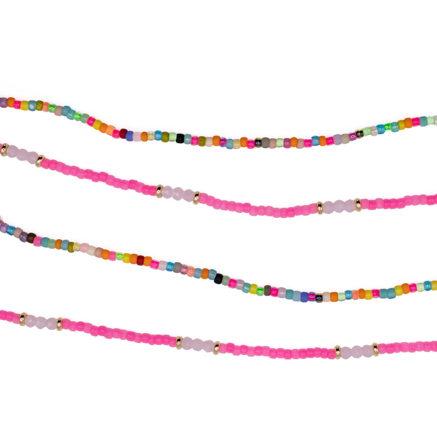 Artistic view of handmade Birthday Cake and Neon Pink Seed Bead jewelry, brightly colored boho anklet on strong elastic
