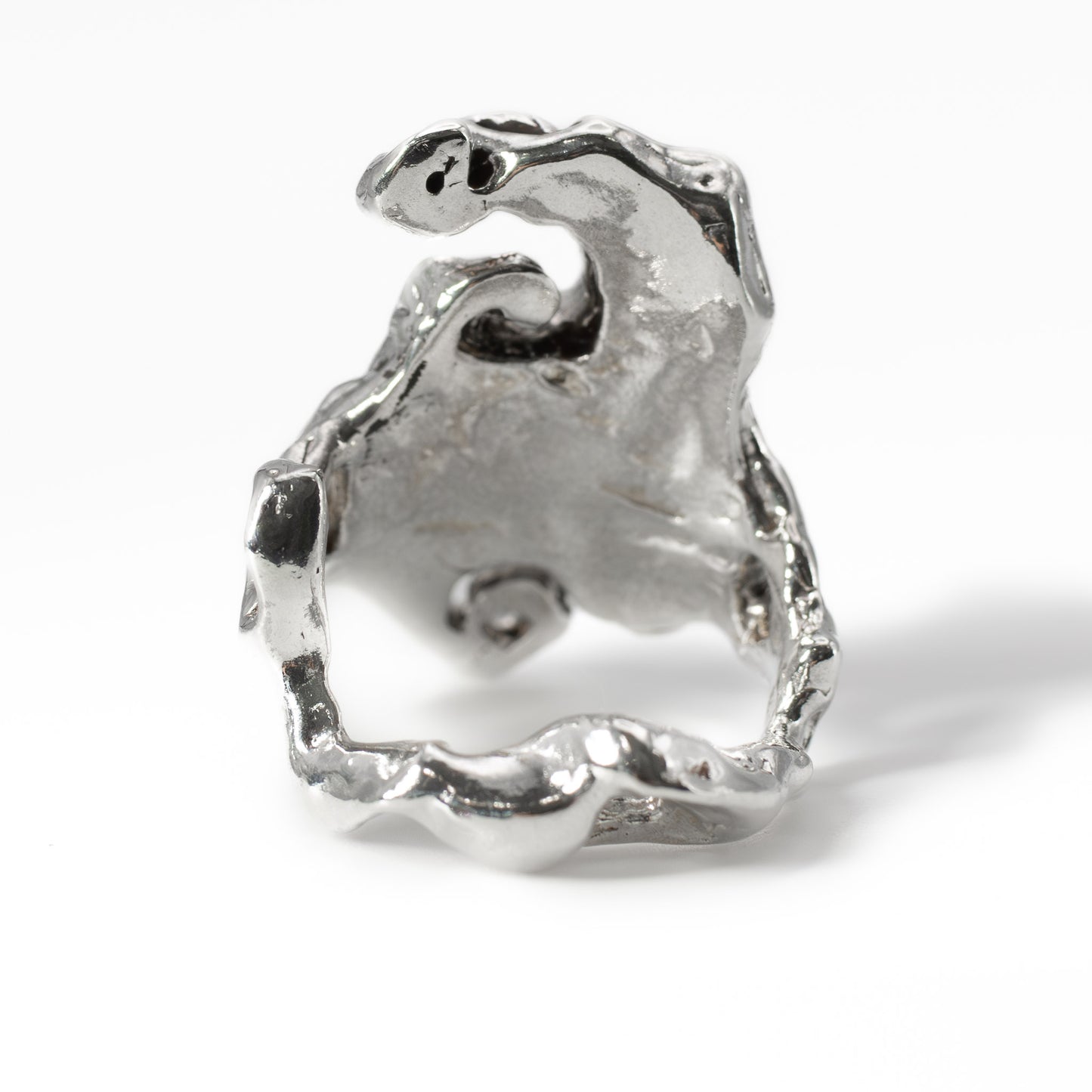 Back view of sterling silver Dark Crystal Ring, handcrafted artisan jewelry in Austin