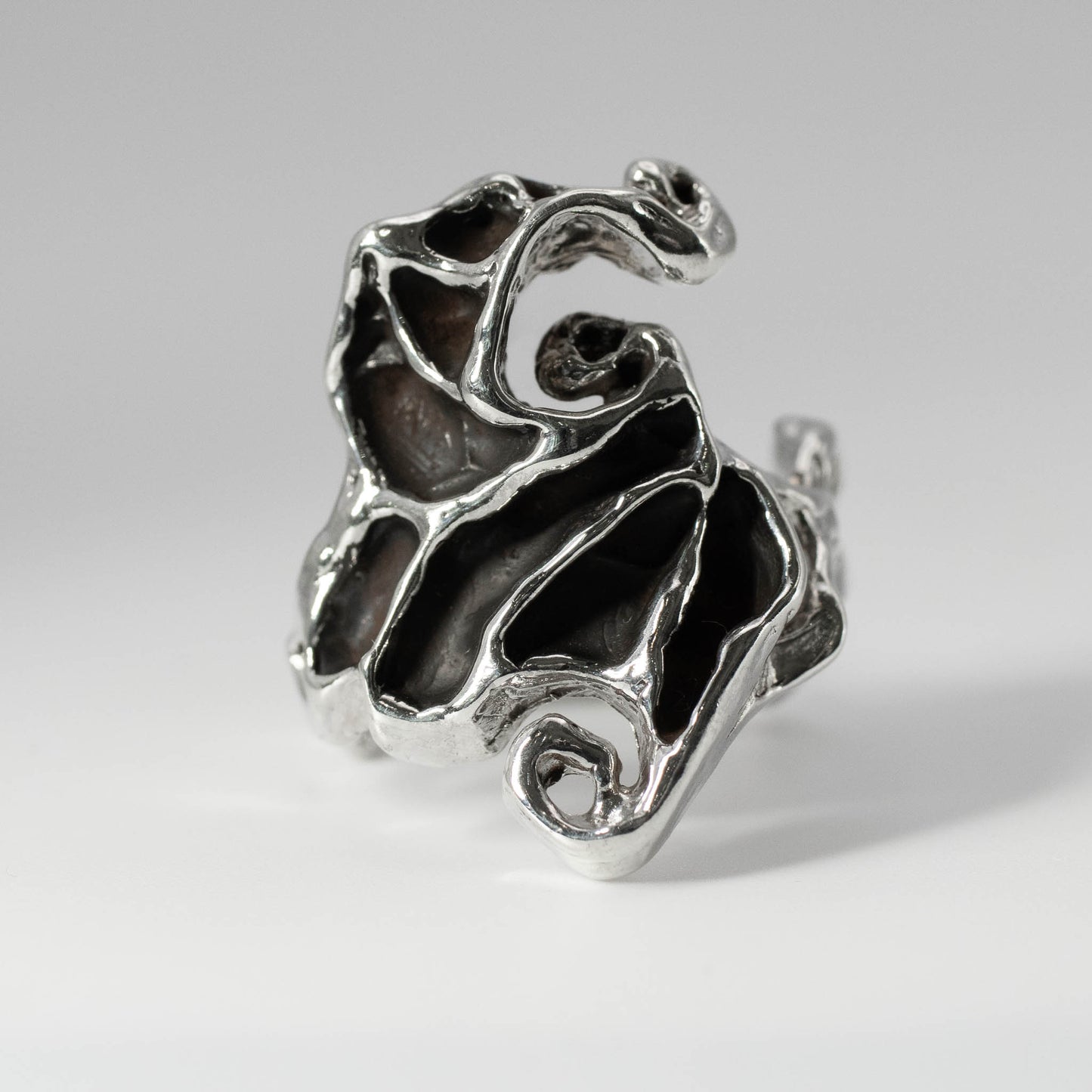 Polished Dark Crystal Ring in sterling silver, fantasy-inspired mystical jewelry made in the USA
