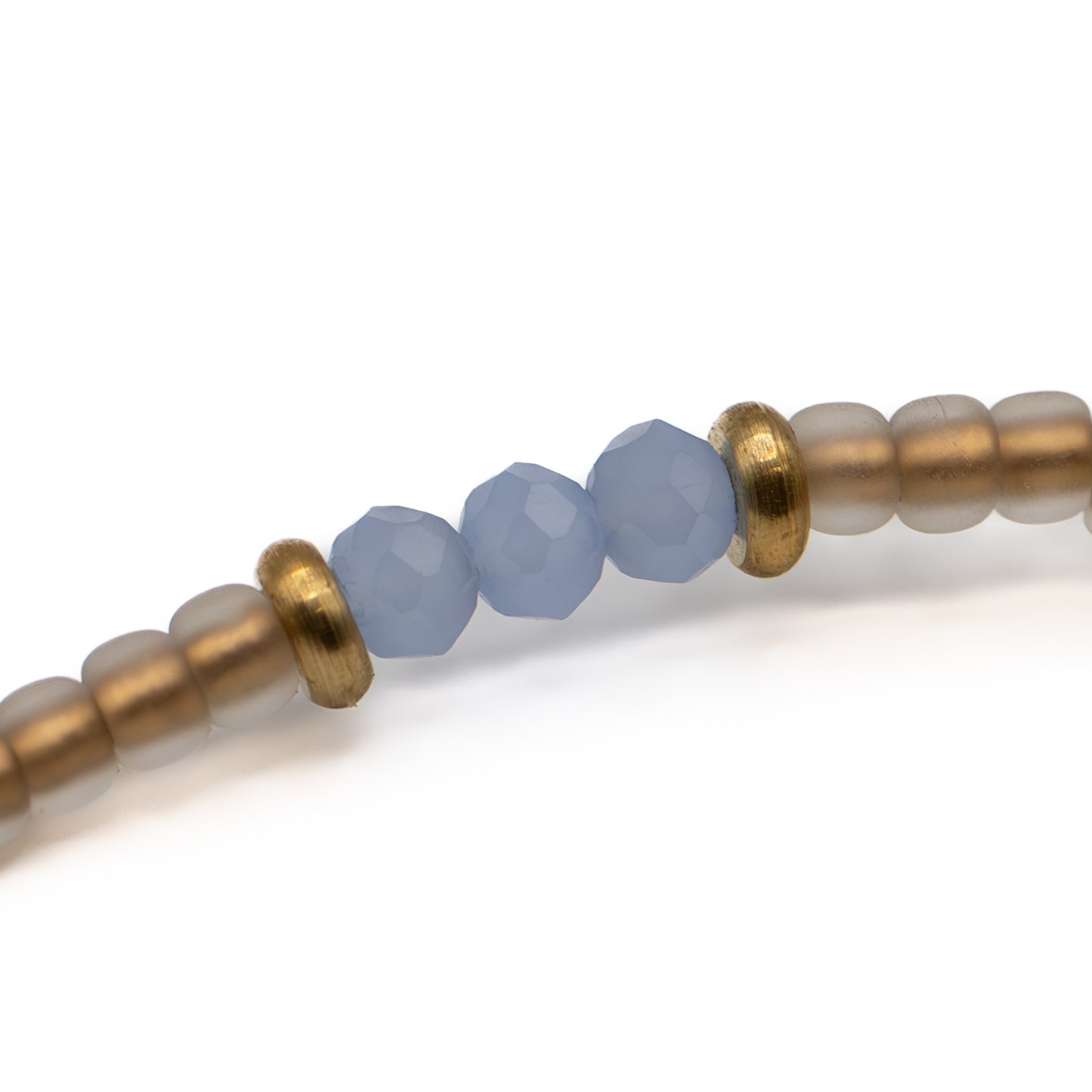 GOLD AND BLUE SEED BEAD ANKLET