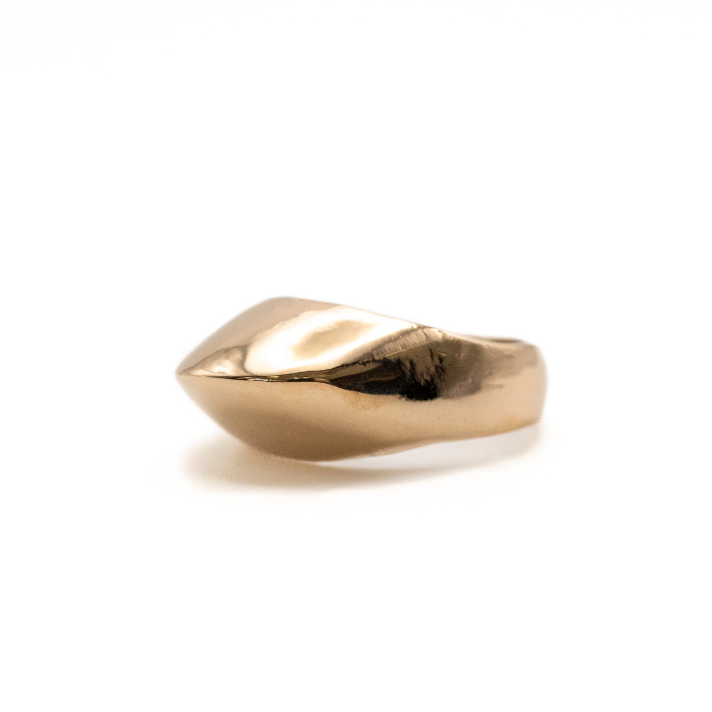 Close-up detail of Large Dome Ring in bronze with smooth polished finish, made in Texas