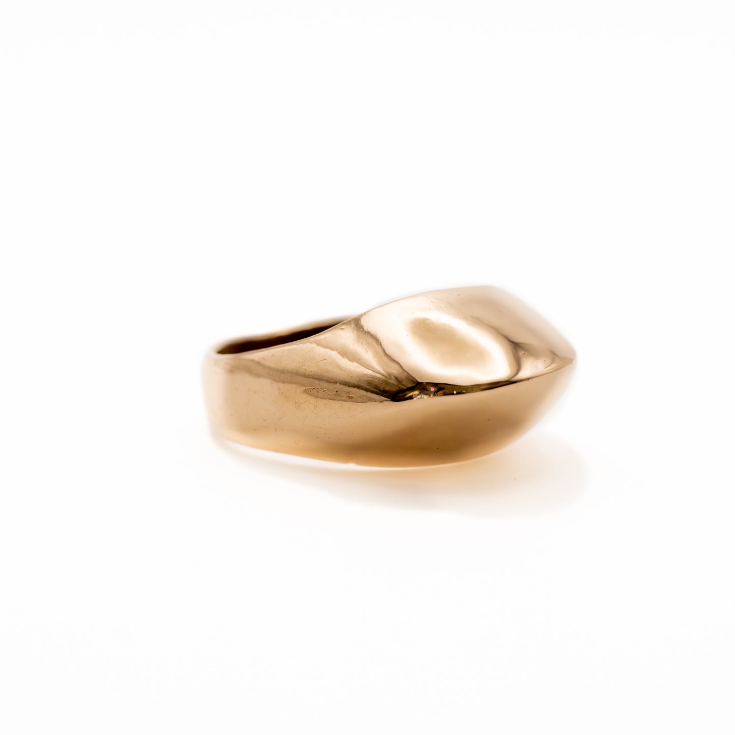 Side angle of bronze Large Dome Ring, artisan minimalist jewelry made in Texas