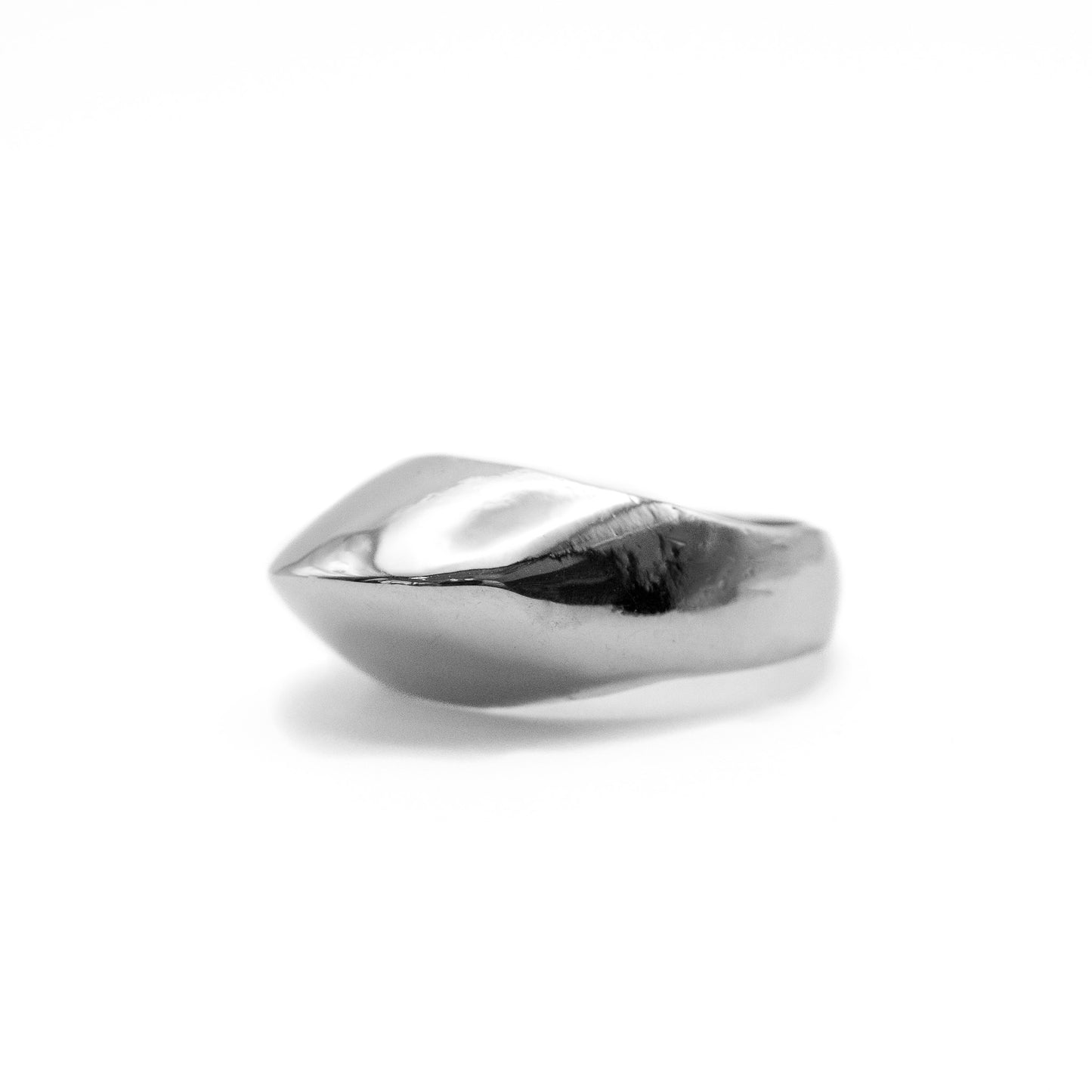 Angled view of Large Dome Ring in sterling silver, handmade artisan jewelry crafted in Austin, Texas