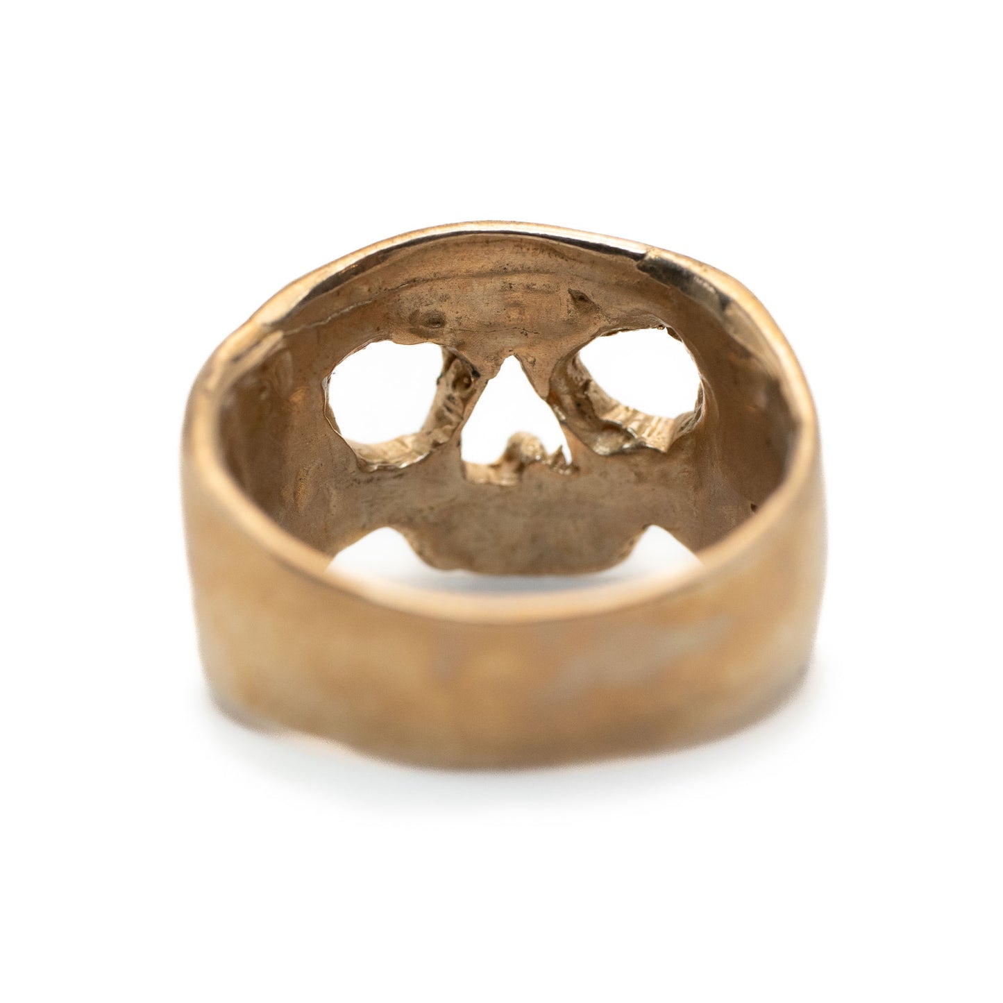 Back view of cast bronze Maxilla Skull Ring handcrafted in Austin