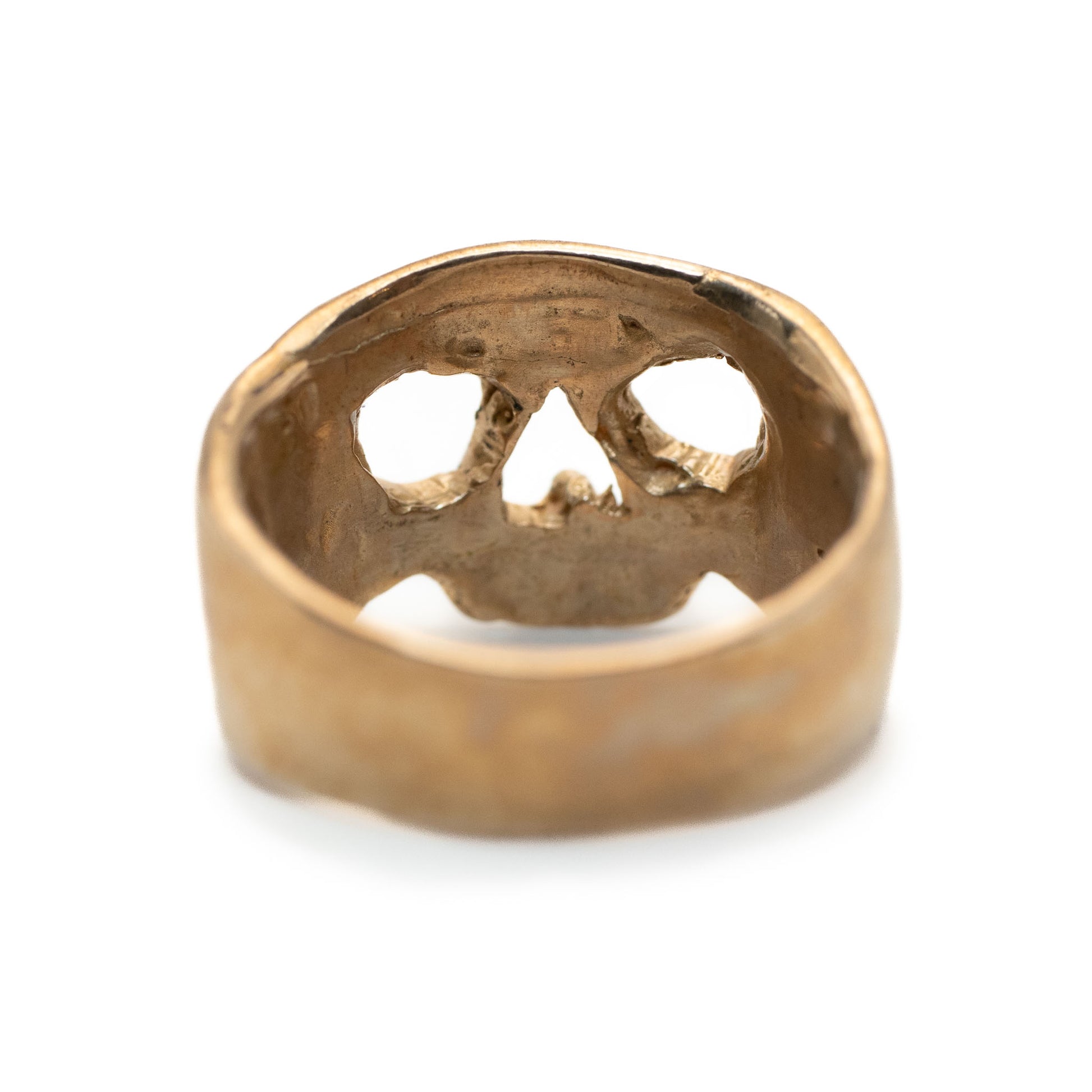 Back view of cast bronze Maxilla Skull Ring handcrafted in Austin