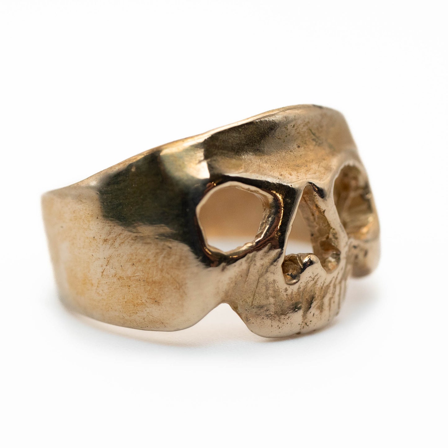 Close-up detail of Maxilla Skull Ring in bronze, artisan jewelry made in Texas