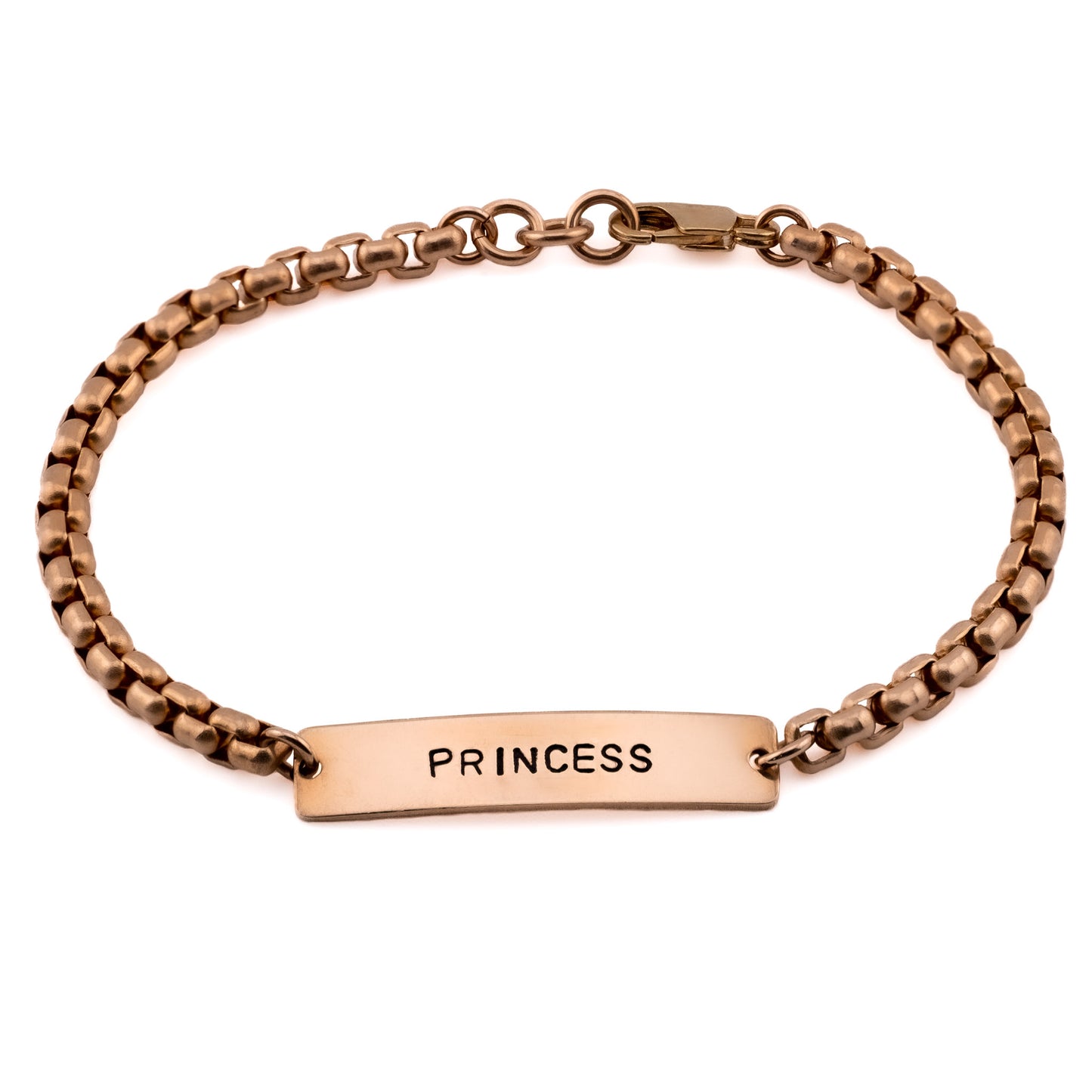Handmade bronze bracelet stamped Princess, gift for girls or daughters
