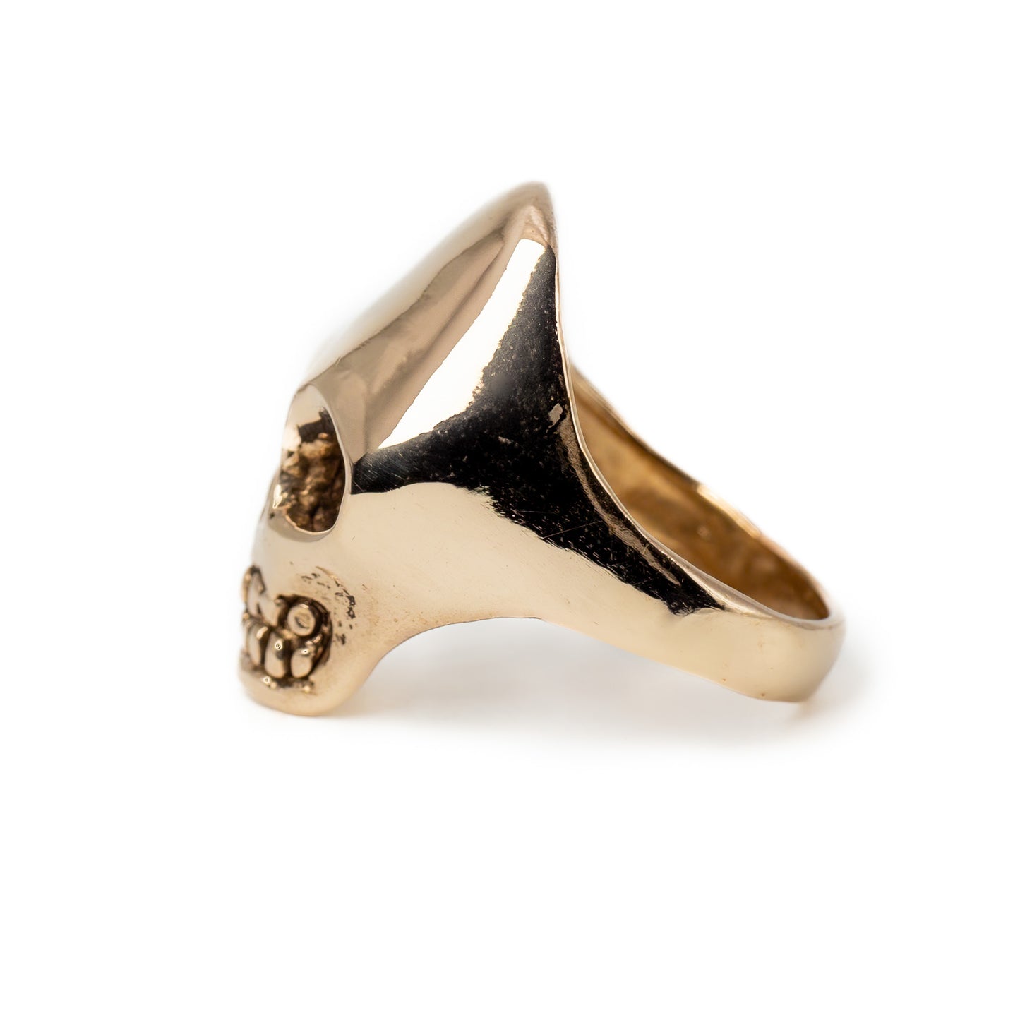 Polished bronze Skull Ring, bold artisan jewelry made in Austin, Texas and crafted in the USA