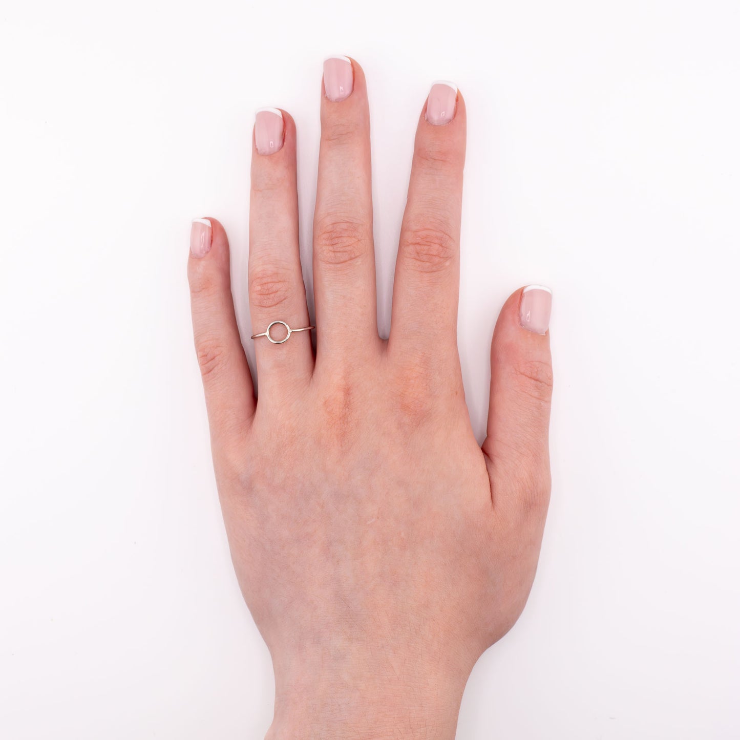 Sterling silver full moon ring on hand, lunar zodiac jewelry