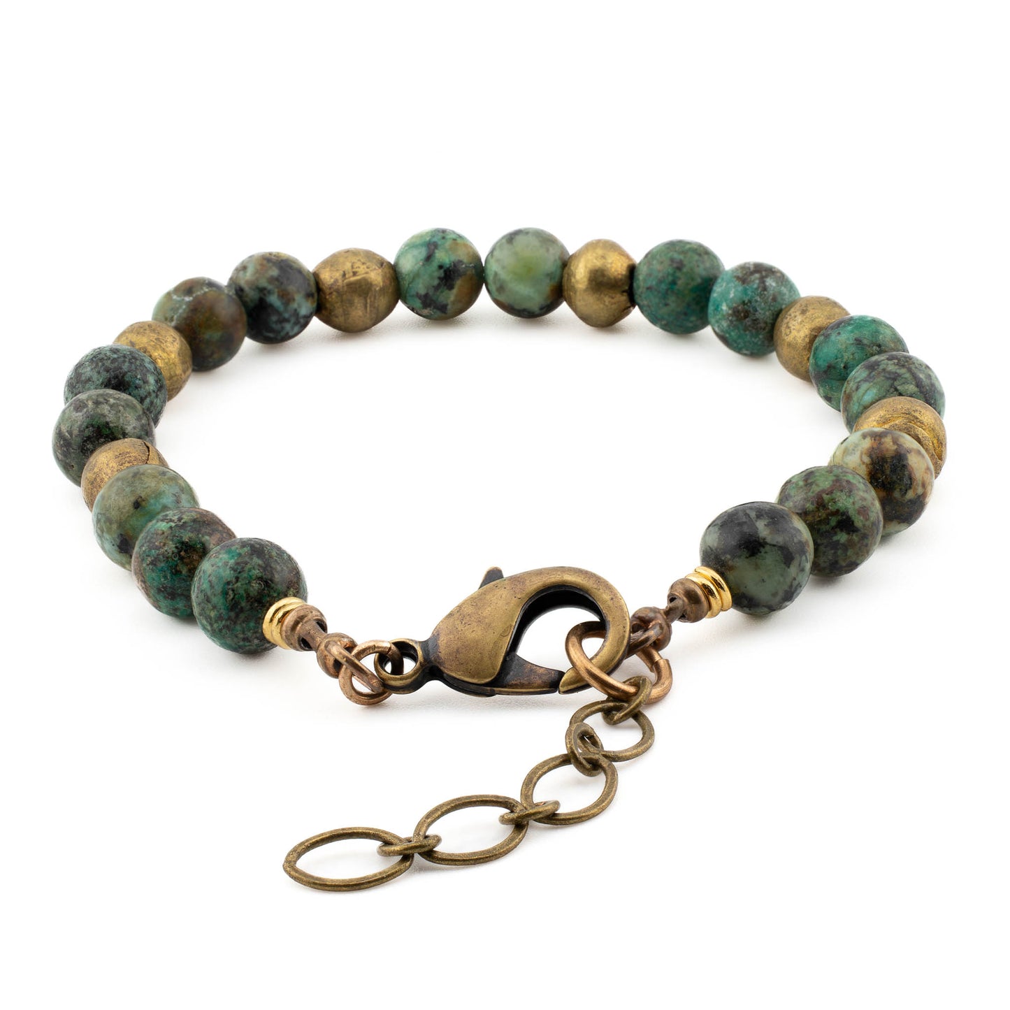 Back view of Turquoise Yoga Bracelet with brass hardware, artisan gemstone jewelry for yoga and mindfulness.