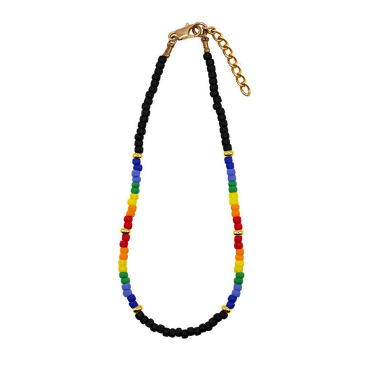 PRIDE SEED BEAD ANKLET - BLACK