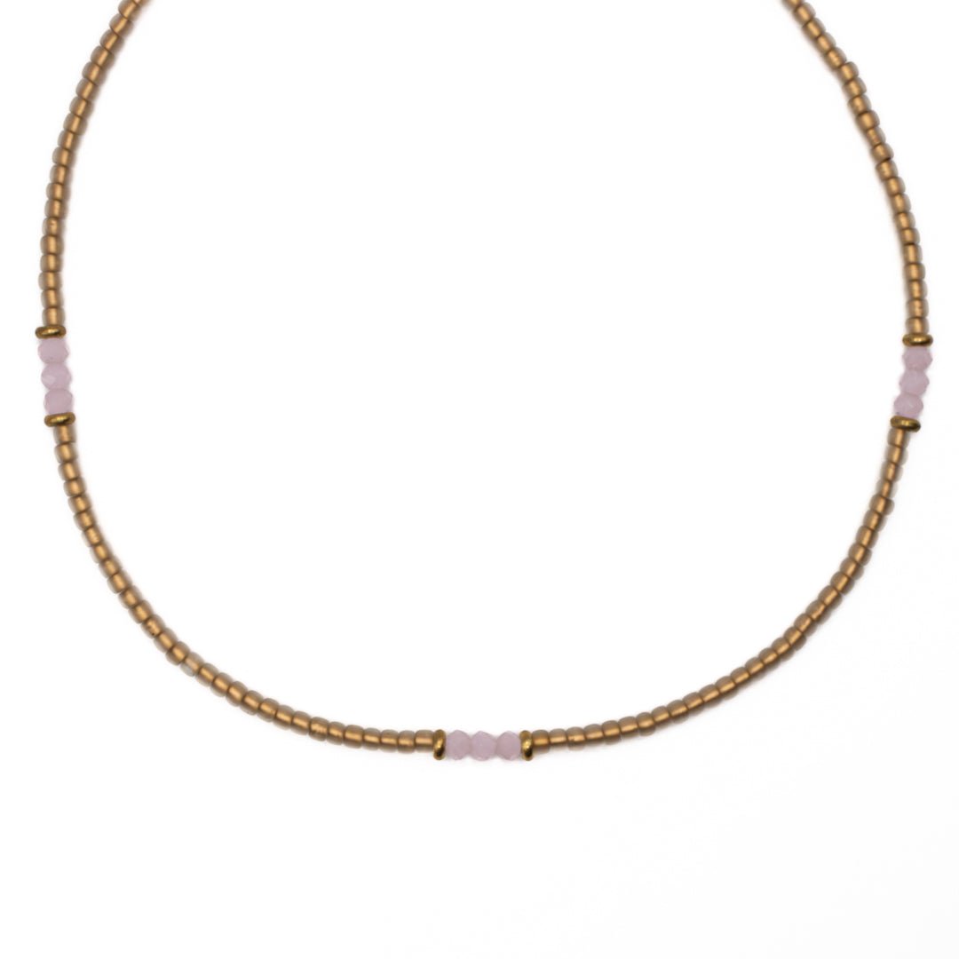 GOLD AND PINK SEED BEAD CHOKER
