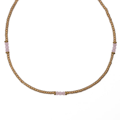 GOLD AND PINK SEED BEAD CHOKER