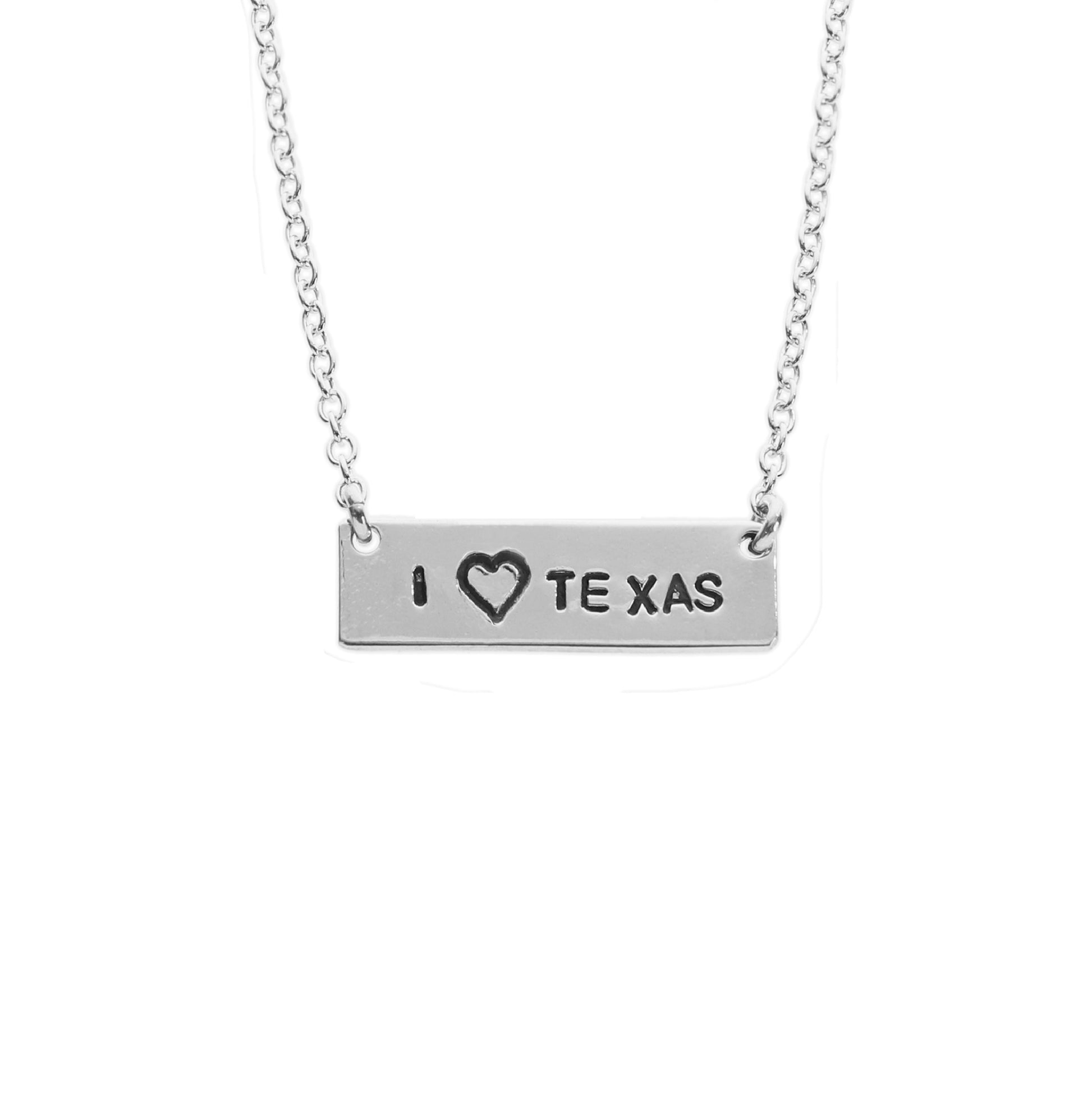 I heart texas, handmade silver necklace.