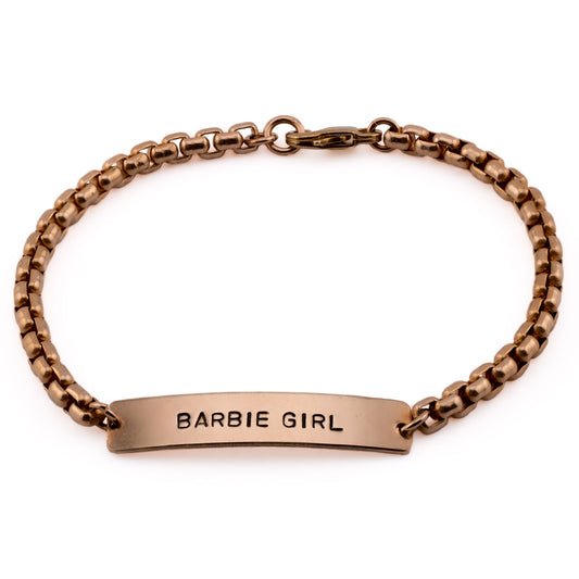 Barbie Girl bracelet in bronze, handmade jewelry safe for kids and teens