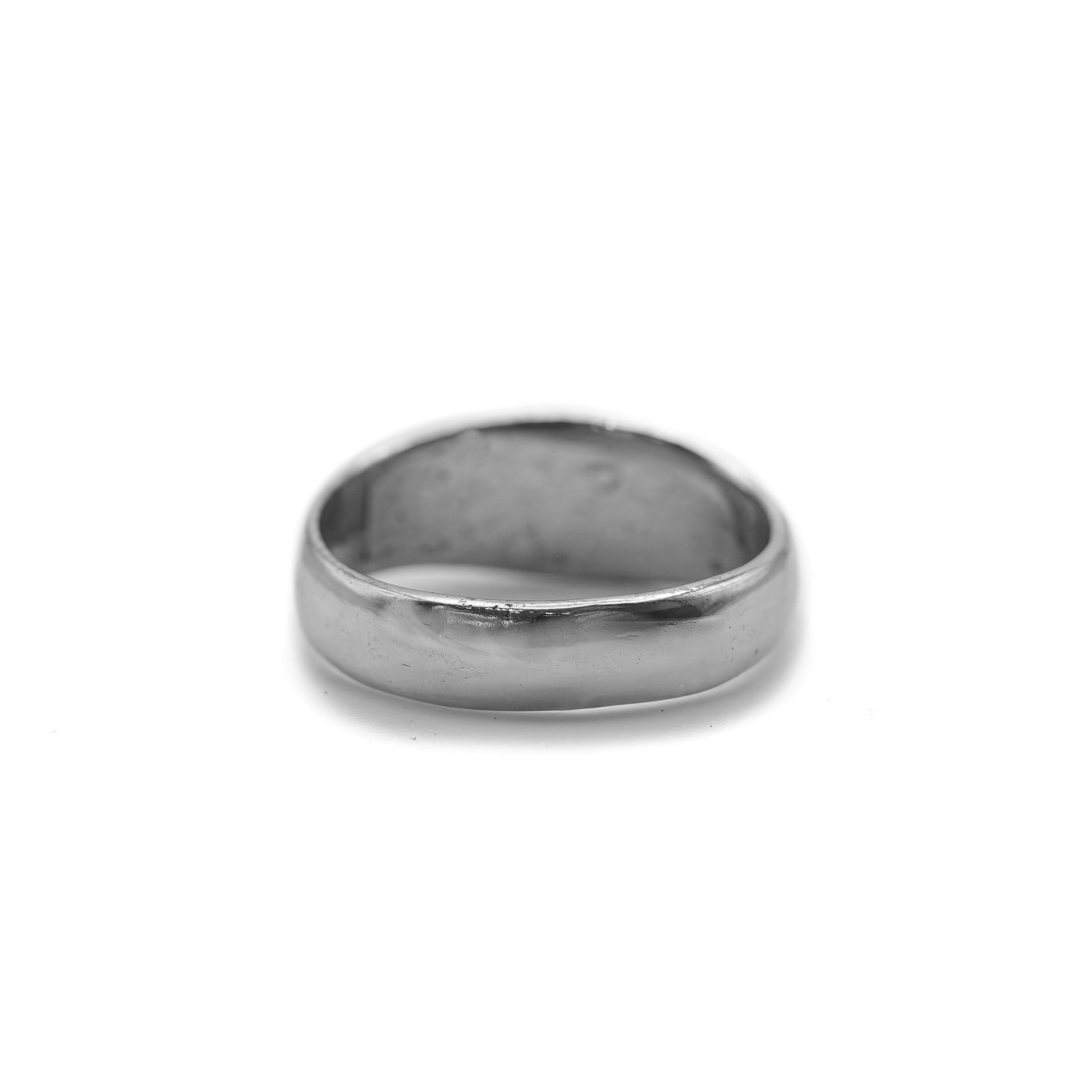 Cast sterling silver dome ring back view polished band