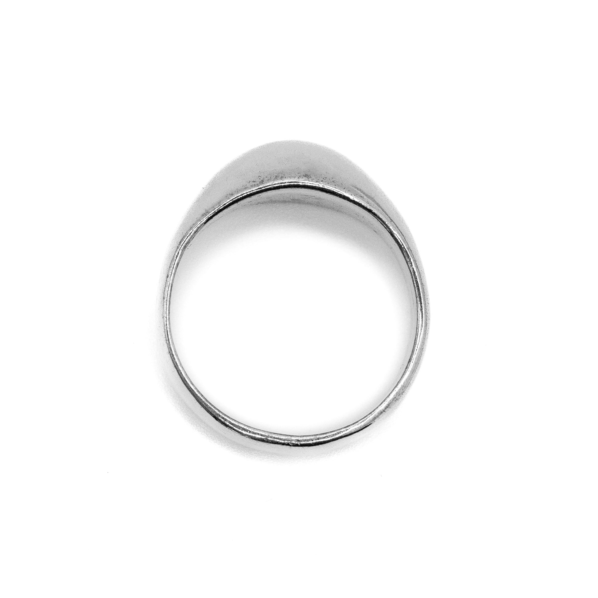 Cast sterling silver dome ring top view showing smooth dome profile