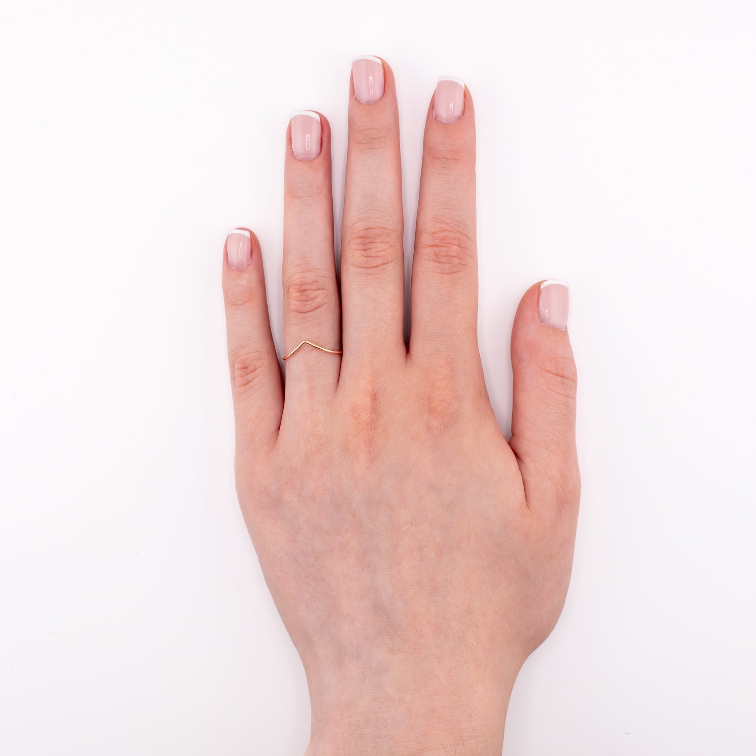 14k gold-filled chevron stacking ring on hand model, handmade minimalist jewelry for layering
