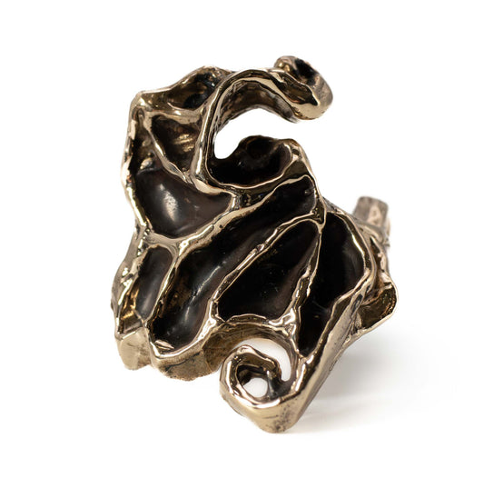 Front view of Dark Crystal Ring in bronze, mystical handmade jewelry from Austin, Texas