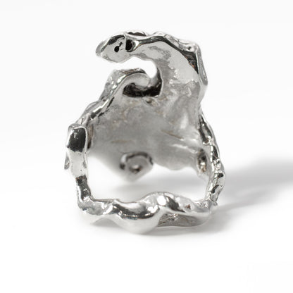 Back view of sterling silver Dark Crystal Ring, handcrafted artisan jewelry in Austin