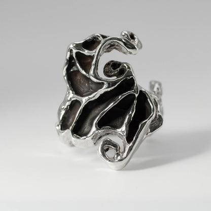 Polished Dark Crystal Ring in sterling silver, fantasy-inspired mystical jewelry made in the USA