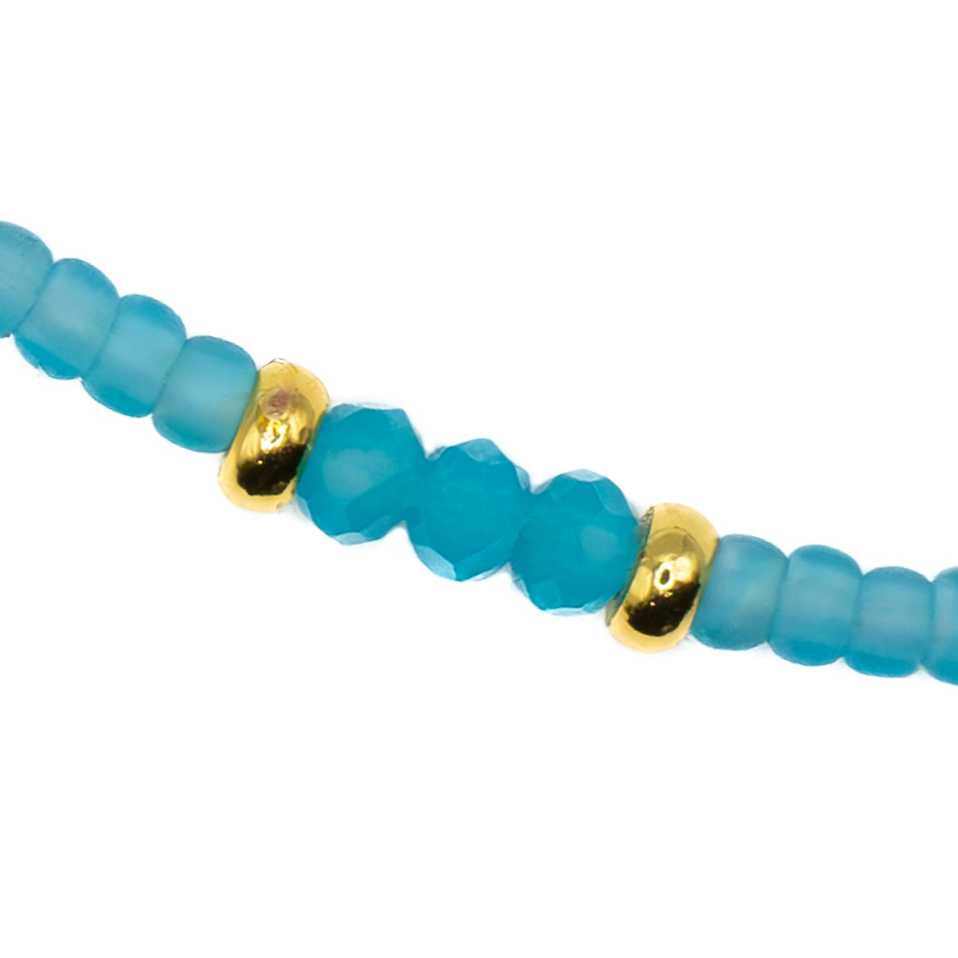 Handmade Japanese seed bead anklet with neon blue glass beads, made in Texas USA