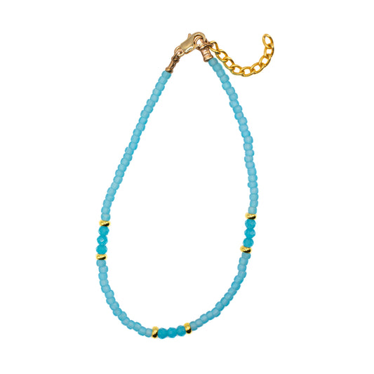 Vibrant neon blue glass seed bead anklet, handmade jewelry gift for her from Austin Texas