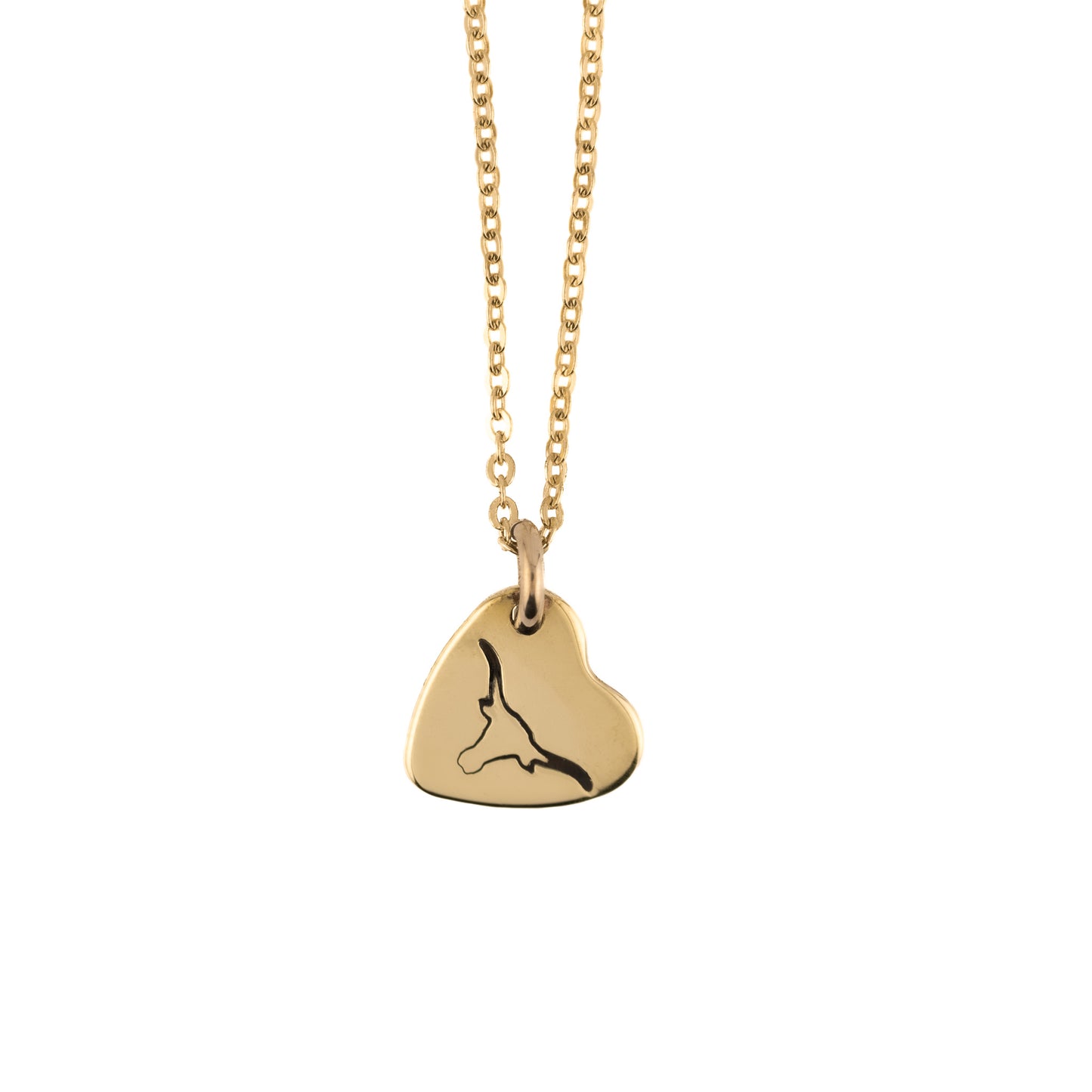 Gold necklace with a longhorn design on a heart-shaped pendant on a white background