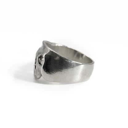 SIde angled view of Maxilla Skull Ring, sterling silver jewelry handmade in Austin, Texas