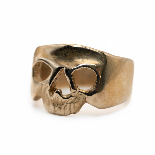 Side angle of bronze Maxilla Skull Ring, artisan jewelry made in Texas