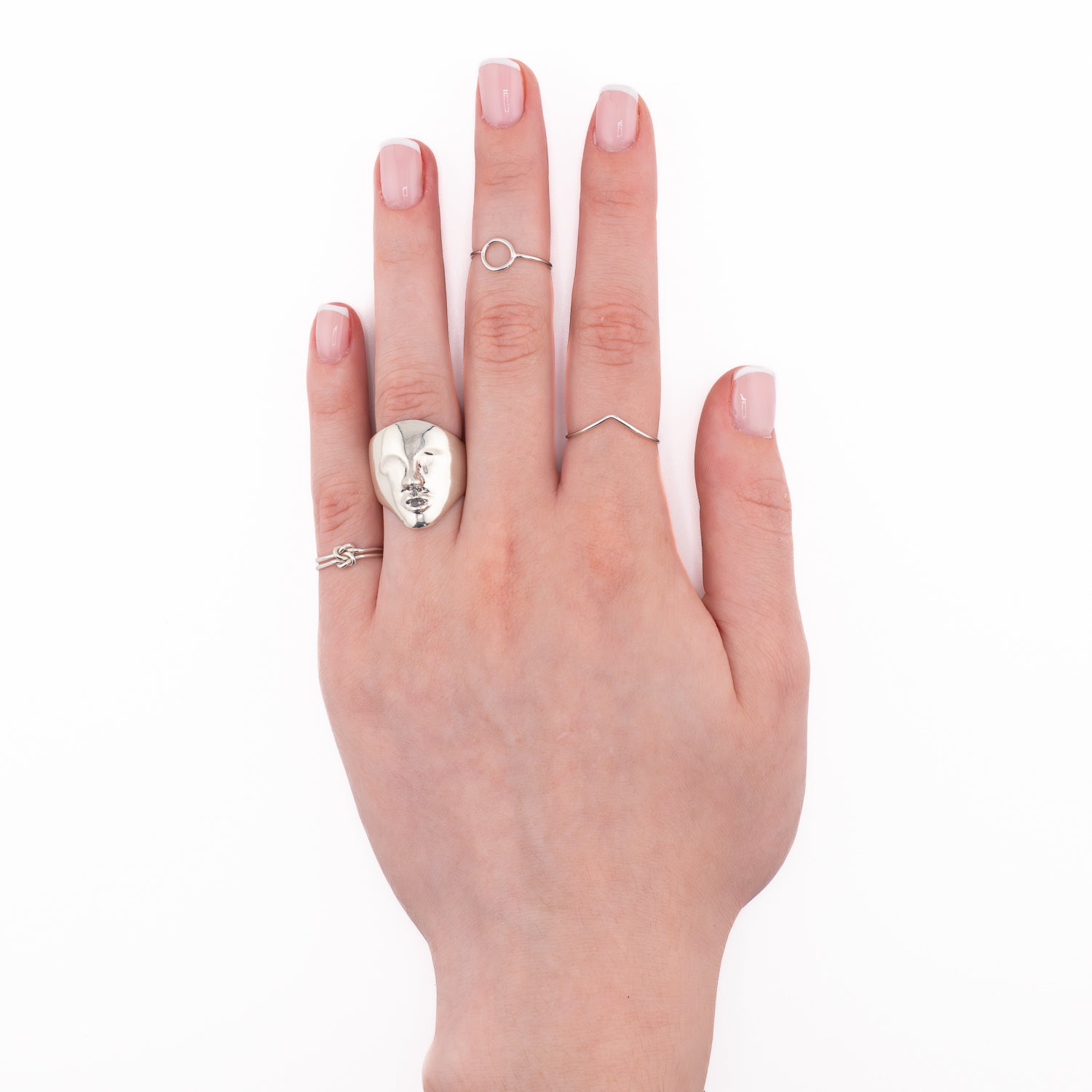 Stacked sterling silver Mother Ring with other stacking rings