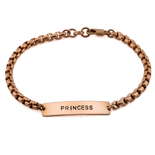 Handmade bronze bracelet stamped Princess, gift for girls or daughters