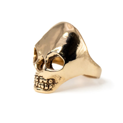 Angled view of bronze Skull Ring, handmade men’s and women’s skull jewelry made in Texas, USA