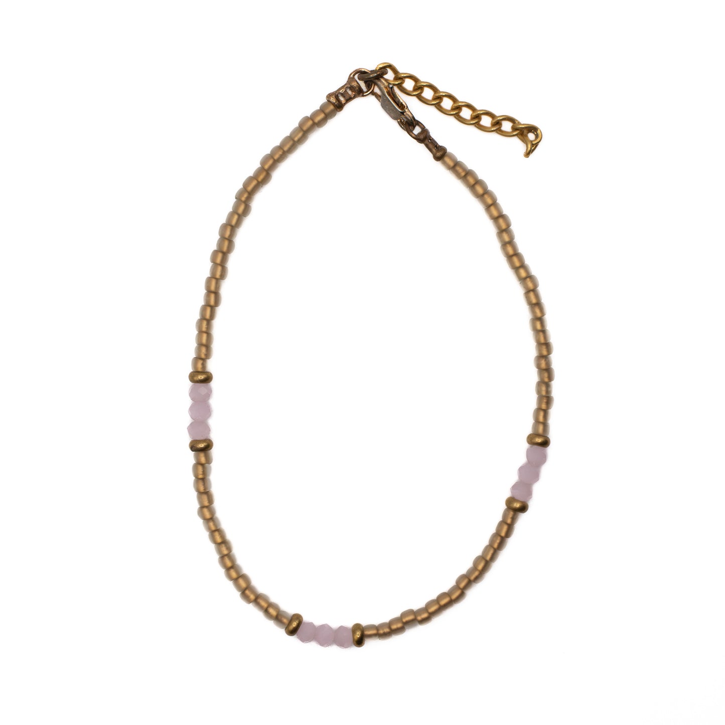 GOLD AND PINK SEED BEAD ANKLET