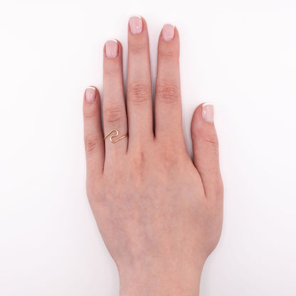 14k gold-filled Wave stacking ring worn on hand, water-safe minimalist ocean jewelry for everyday stacking