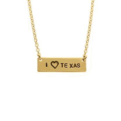 I heart texas, handmade gold necklace.