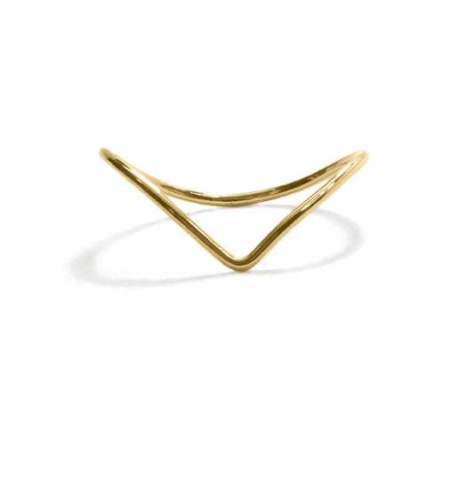14k gold-filled chevron stacking ring, minimalist V-shape jewelry for everyday wear.